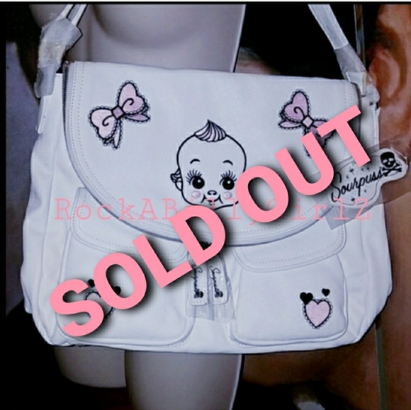 Sourpuss Handbags - Sourpuss Nomad 1920's Kewpie Doll Baby Pink Bows Hearts Purse Vegan Leather Bag